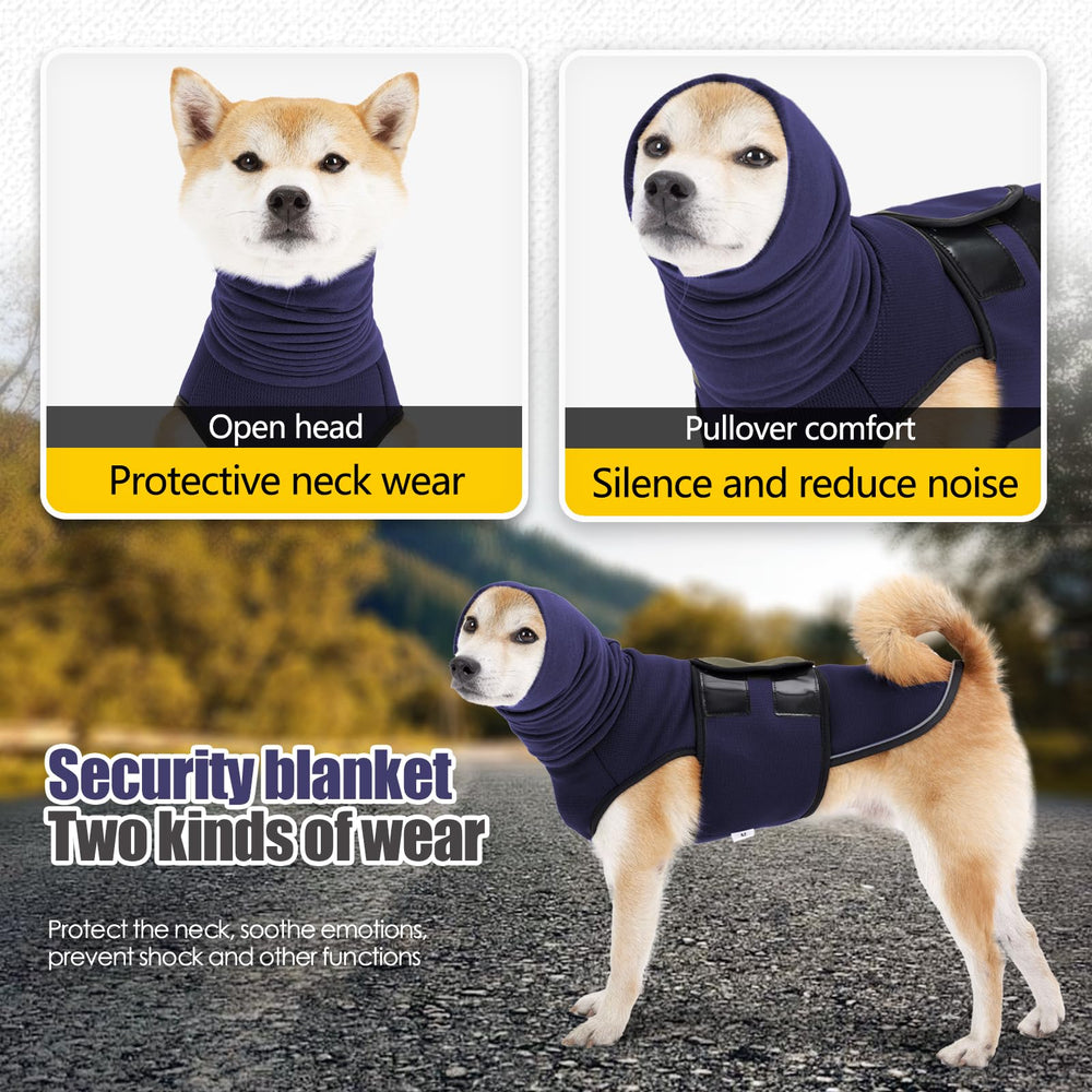 JOHNBOLIN dog anxiety jacket navy turtleneck detail adds cozy warmth