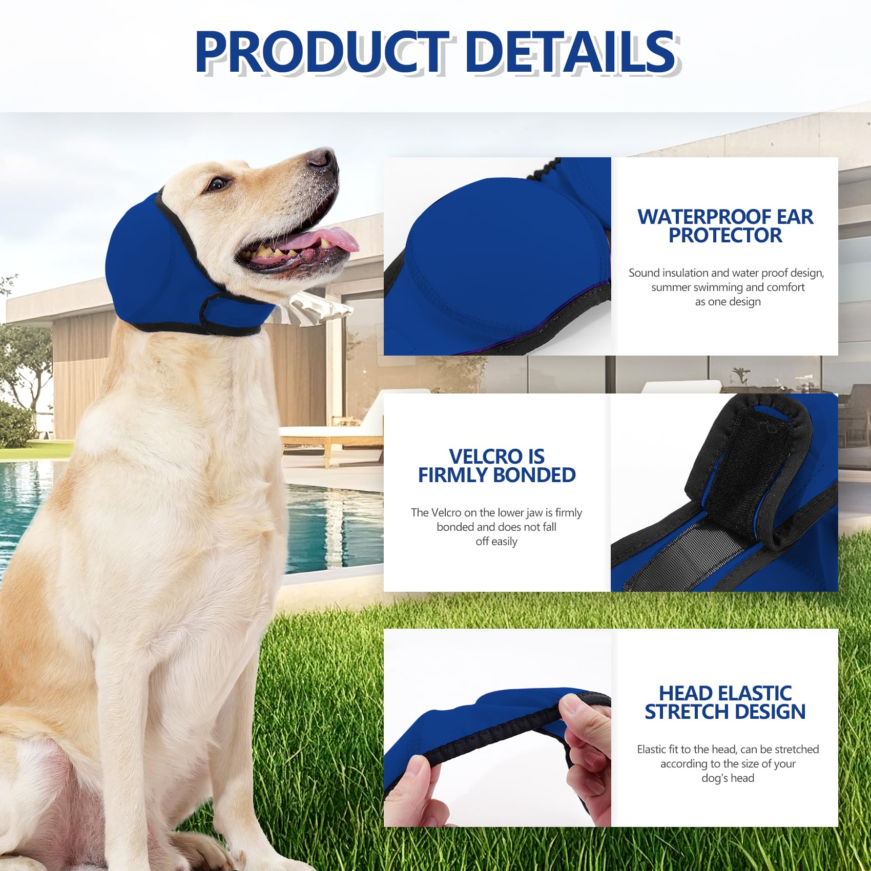JOHNBOLIN ear wrap bathing-use blue shows splash protection while grooming