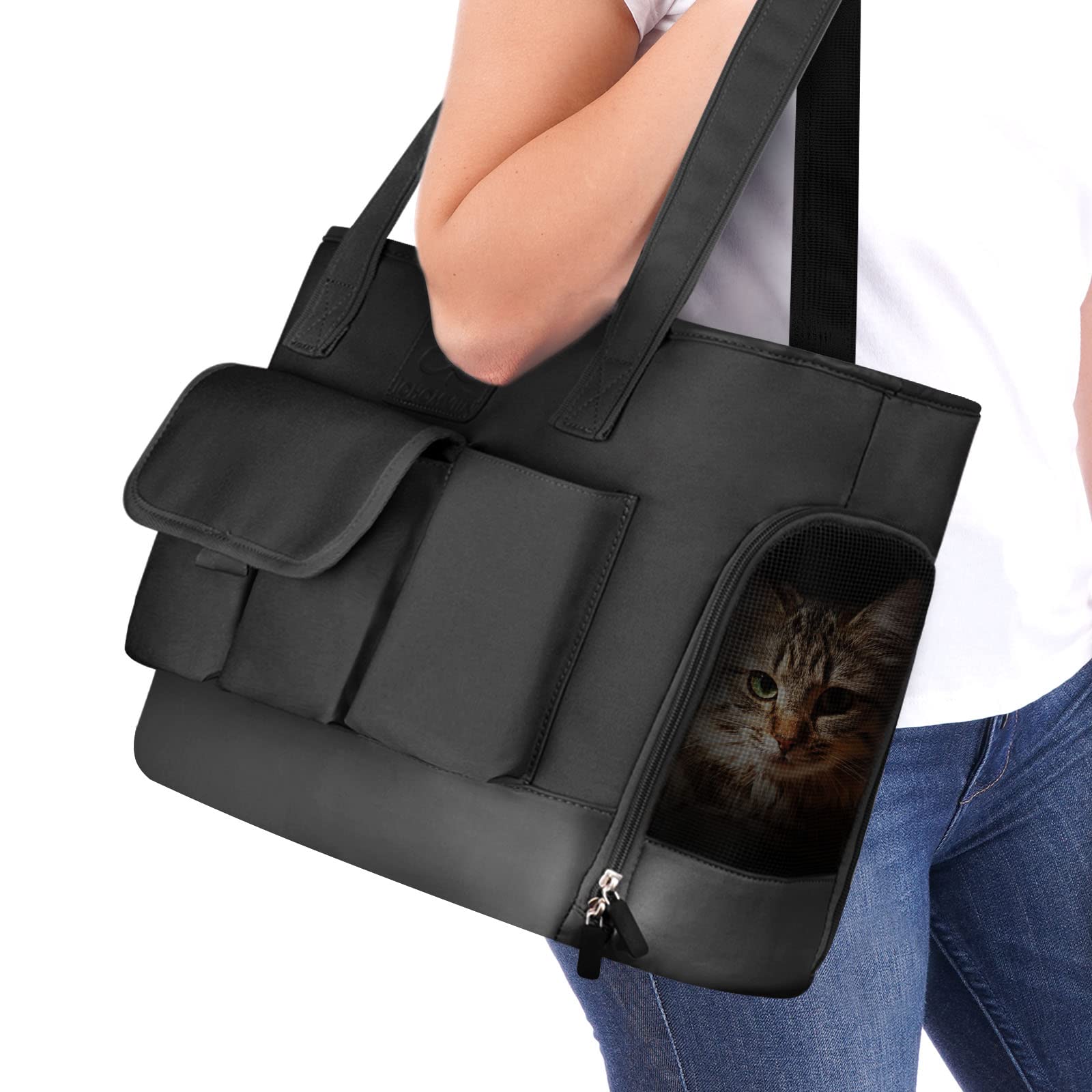 Johomviin cat and dog carrier front view with waterproof PU leather for travel comfort