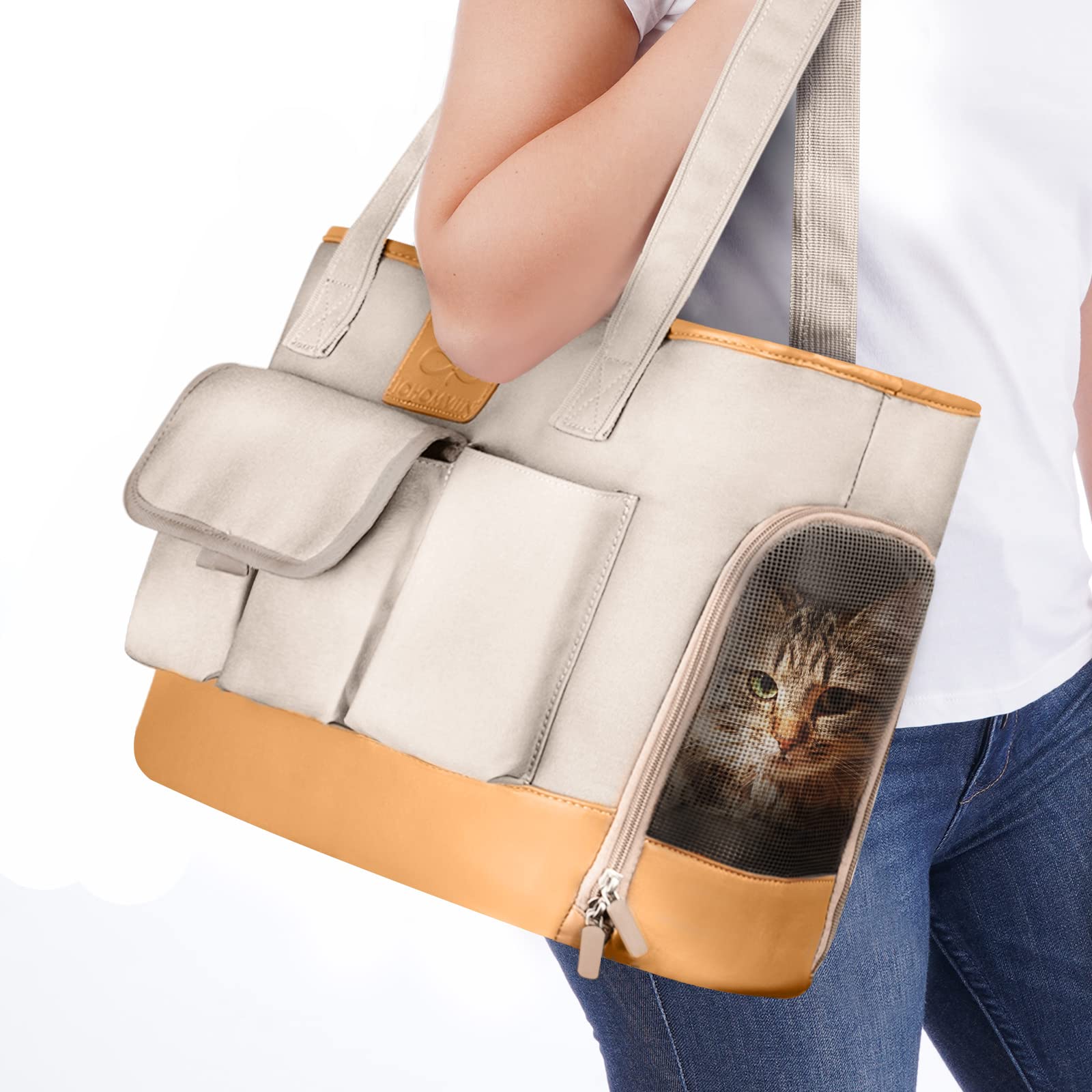 Johomviin pet-carrier front view shows premium PU leather for stylish travel.