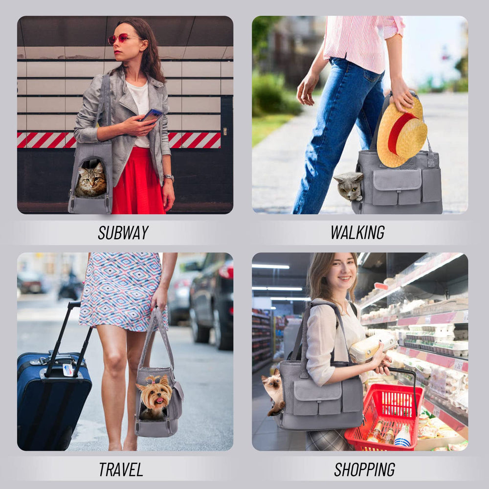 Johomviin pet carrier grey side view highlights comfortable shape and secure fit.