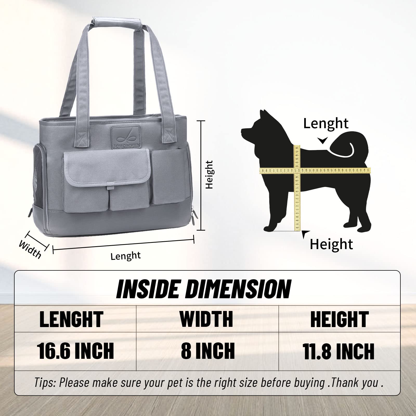 Johomviin pet carrier pockets and organization offer space for essentials.