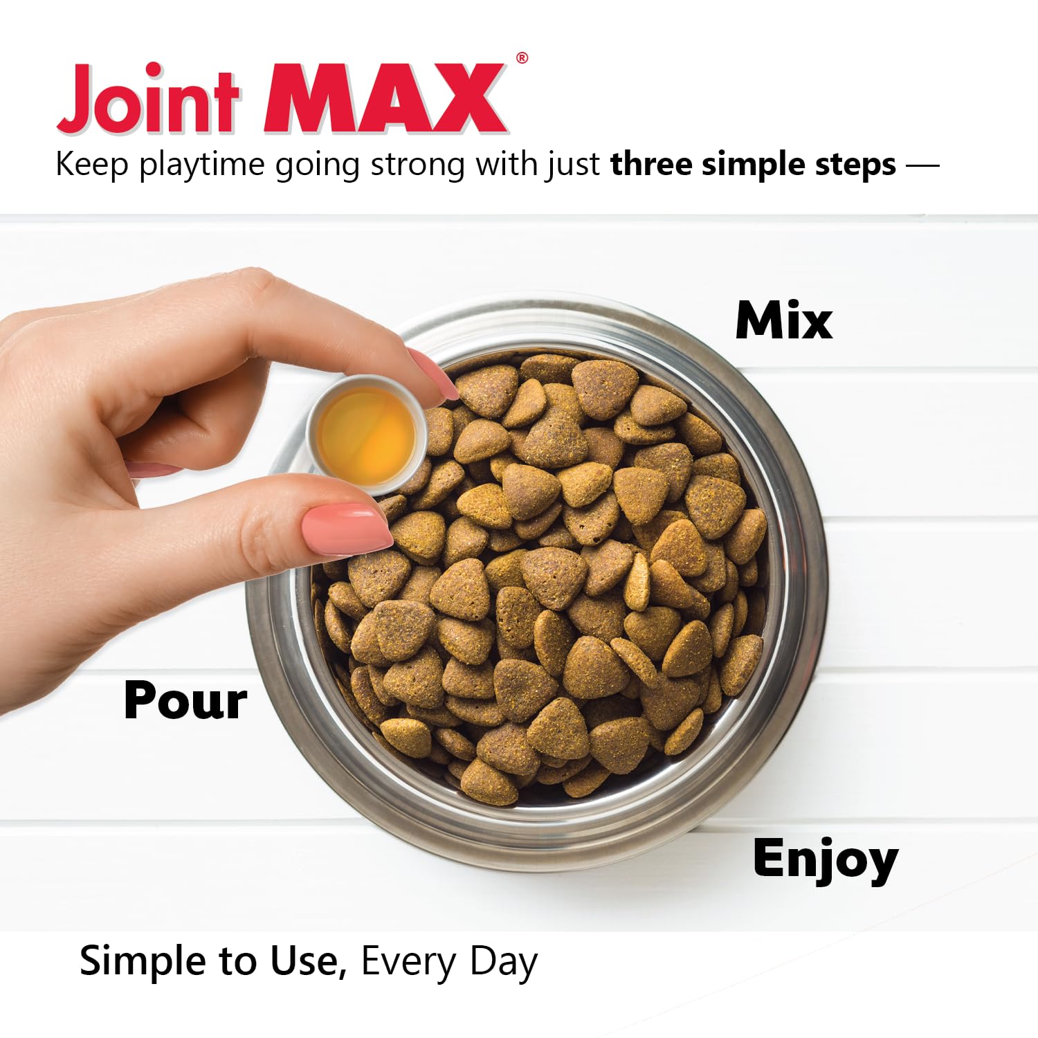 Measuring a dose of Joint MAX Liquid for Dogs for easy mixing.