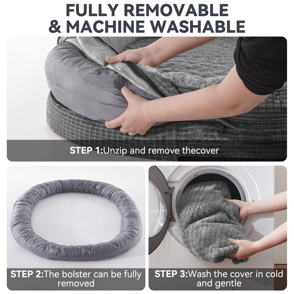 JOEJOY gray orthopedic bed showcases durable design and cozy comfort.
