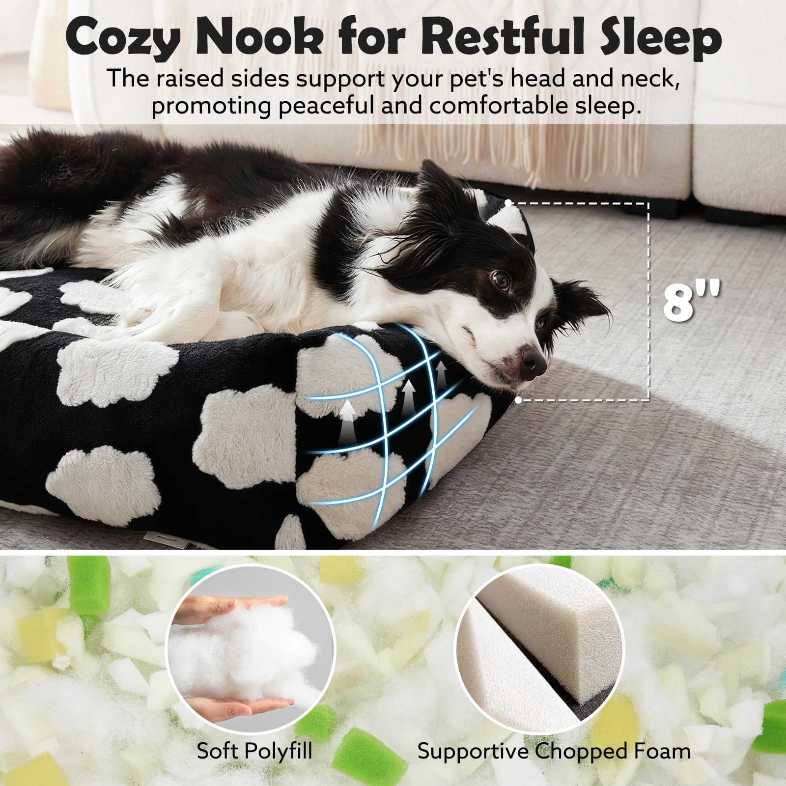 JOEJOY Medium Dog Bed raised sides create a secure head cradle for cozy sleep.