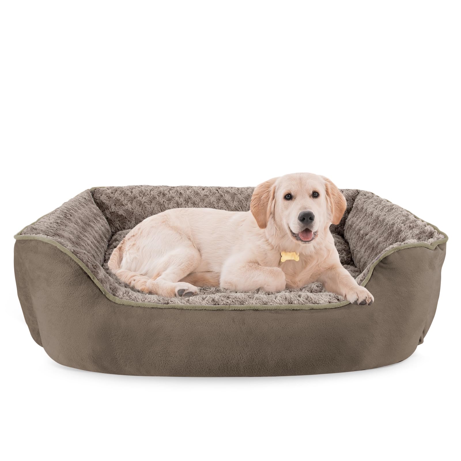 JOEJOY Rectangle Dog Bed front view highlights supportive four-wall design for head and neck comfort.