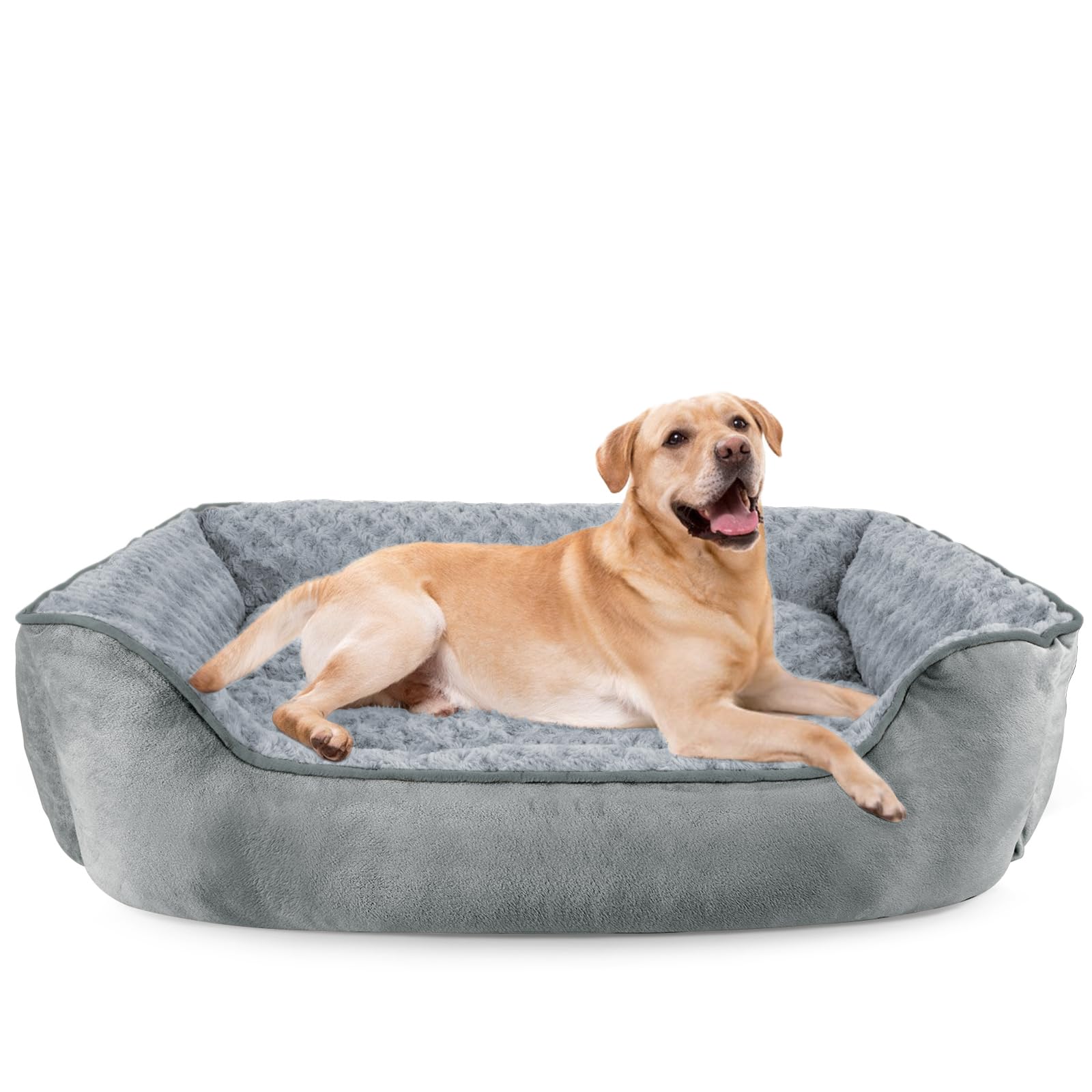 JOEJOY Rectangle Dog Bed grey overview highlighting supportive walls for comfy naps.