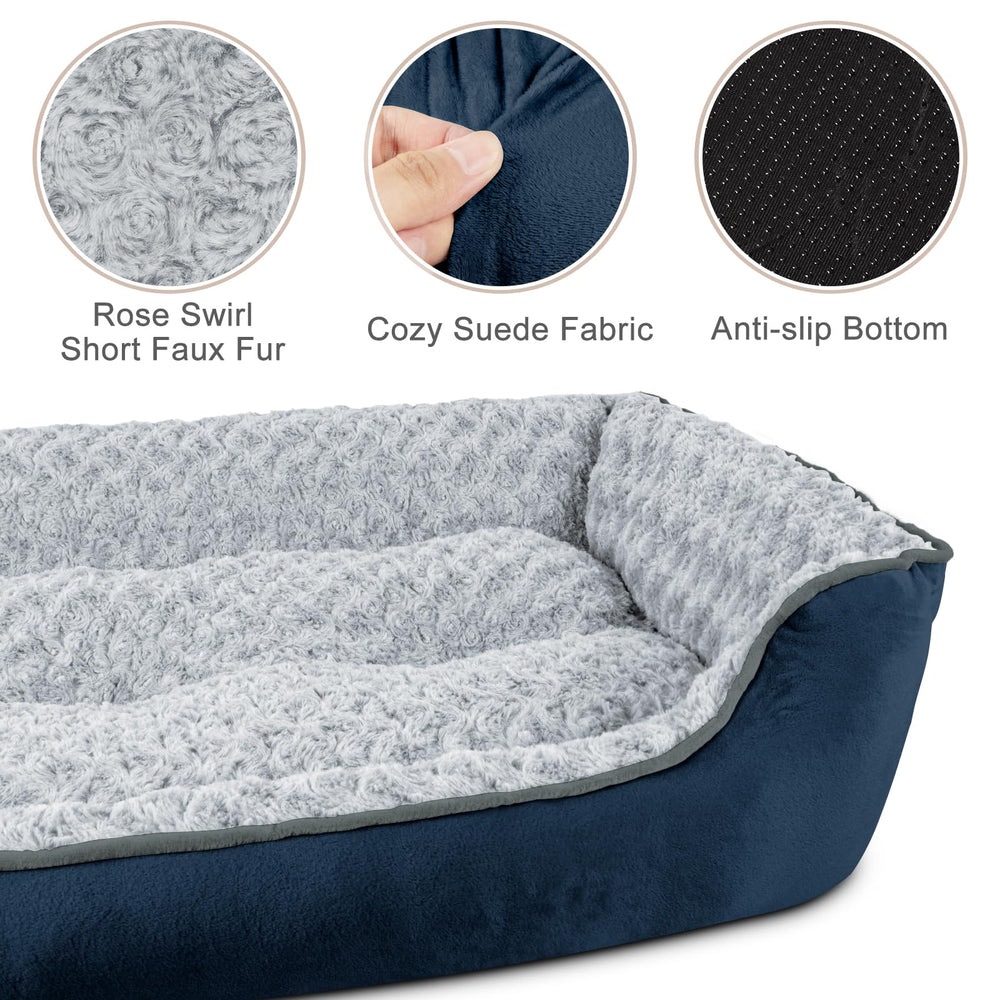 JOEJOY rectangle dog bed features raised walls for neck support and security.
