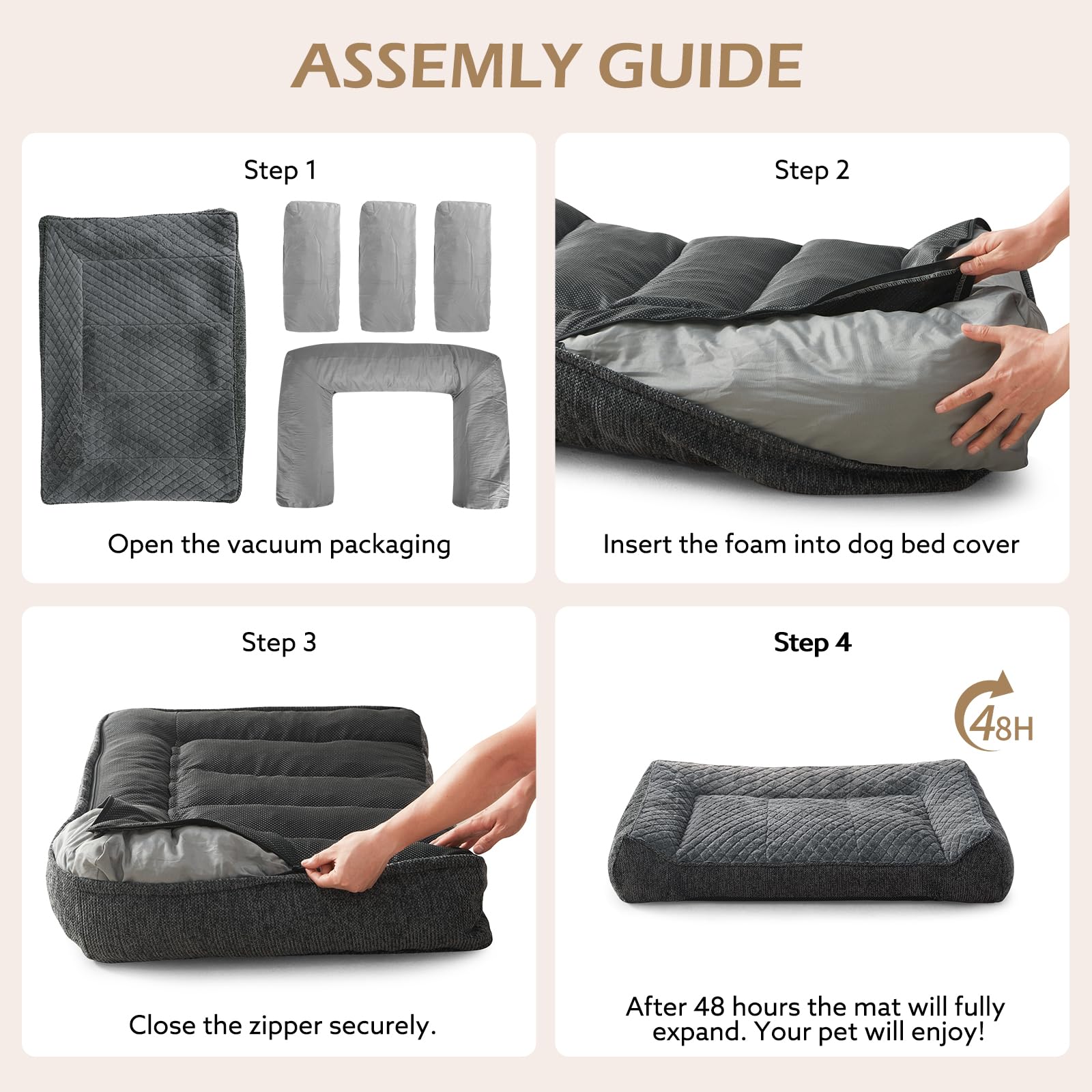 JOEJOY XL orthopedic dog bed vacuum-sealed packaging expands to full shape