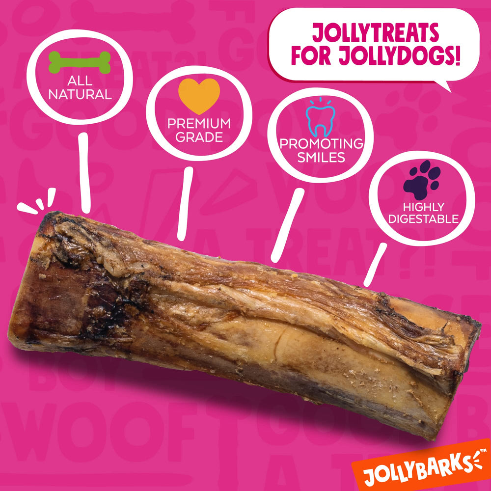 Jolly Barks natural beef bone for large dogs highlighting premium flavor.