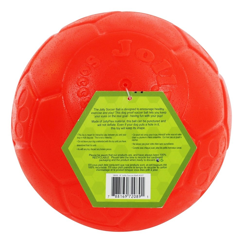 Jolly Pets Jolly Soccer Ball 8in outdoor-use demonstrates USA-made durability and puncture-resistance.