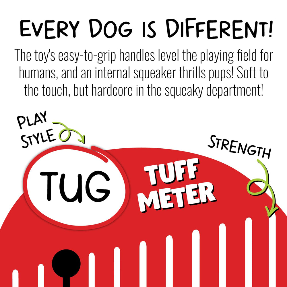 Jolly Pets JTA35 dual-handle design allows shared tug sessions with pets and people.