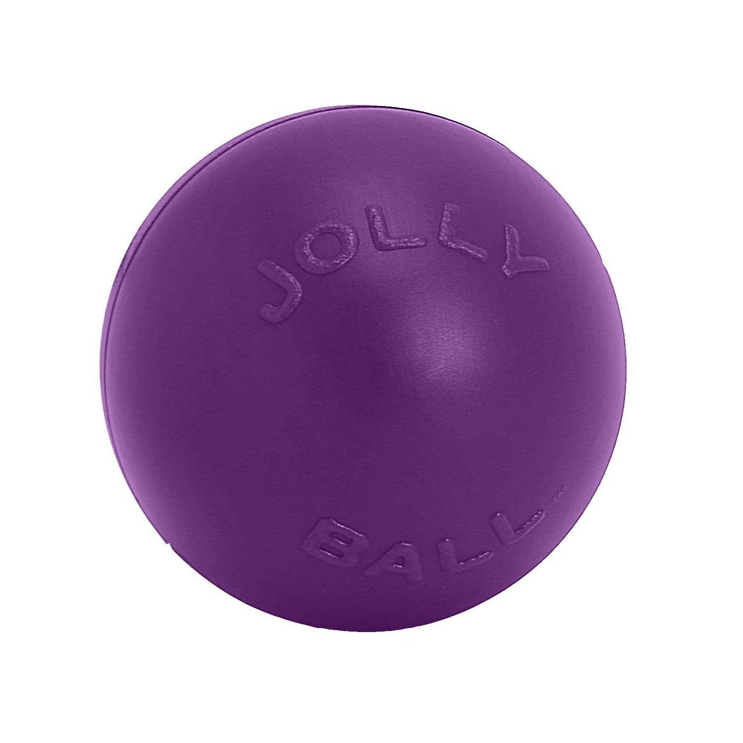 Jolly Pets Push-n-Play Ball side view emphasizes durability for all breeds.