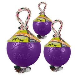 Jolly Pets Romp-n-Roll close-up rope texture in purple for tactile tug play.