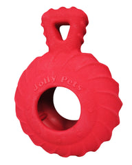 Jolly Pets Tuff Treader with handle offers a durable 6-inch red fetch toy for strong chewers.