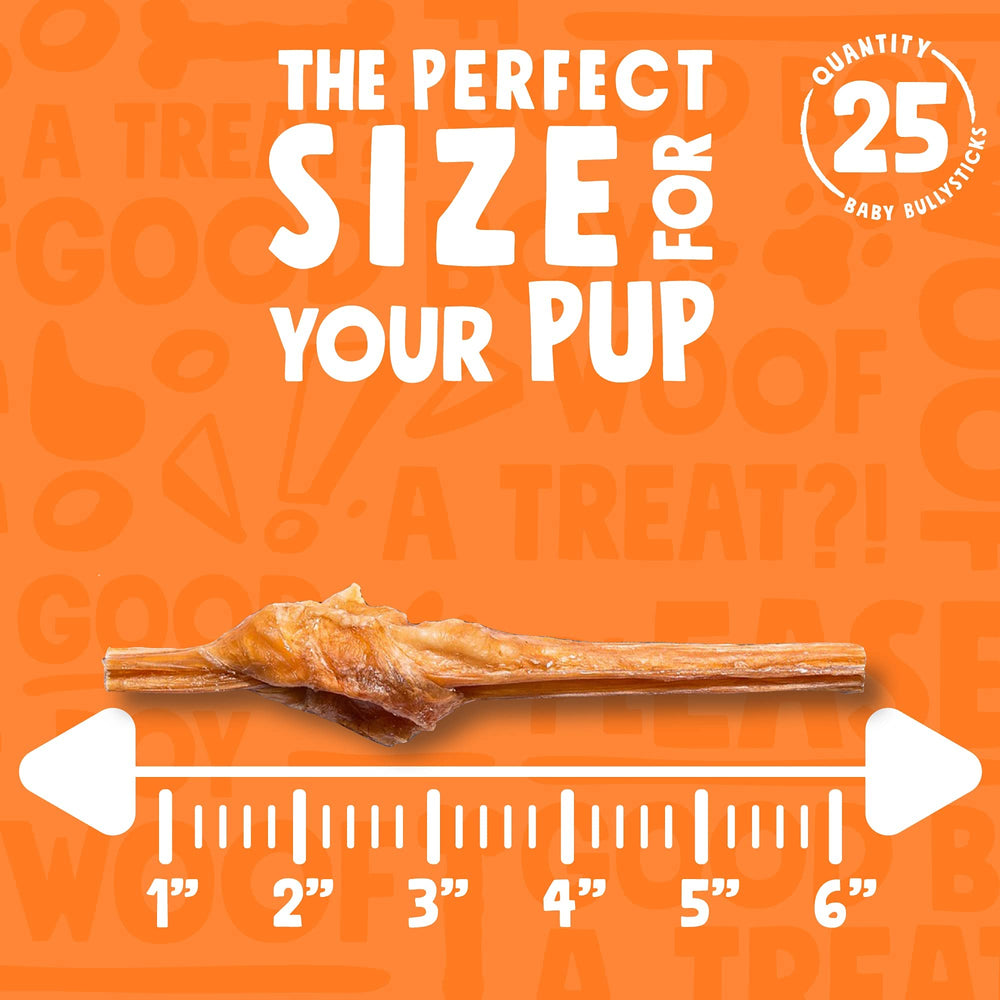 Jolly Barks Junior Bully Sticks 25-pack for puppies, satisfying and engaging.