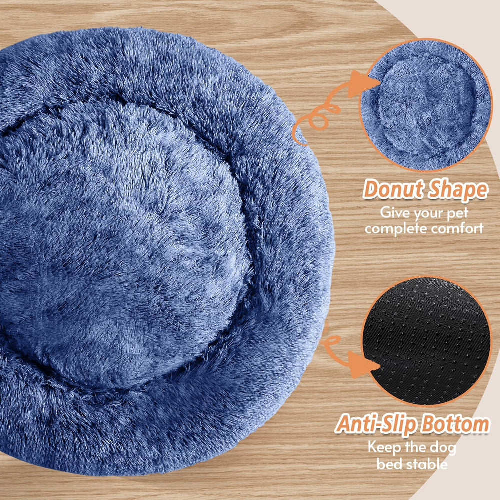 JOLLYVOGUE anti-slip base donut bed — stable rest on tile or wood floors.