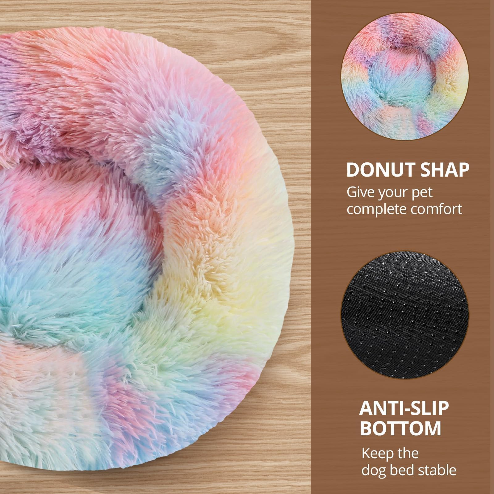 JOLLYVOGUE anti-slip base round bed demonstrates secure placement on tile or wood floors.