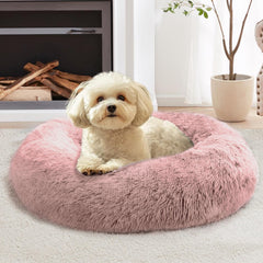 JOLLYVOGUE Calming Dog Bed 27inch donut design for secure, cozy rest.