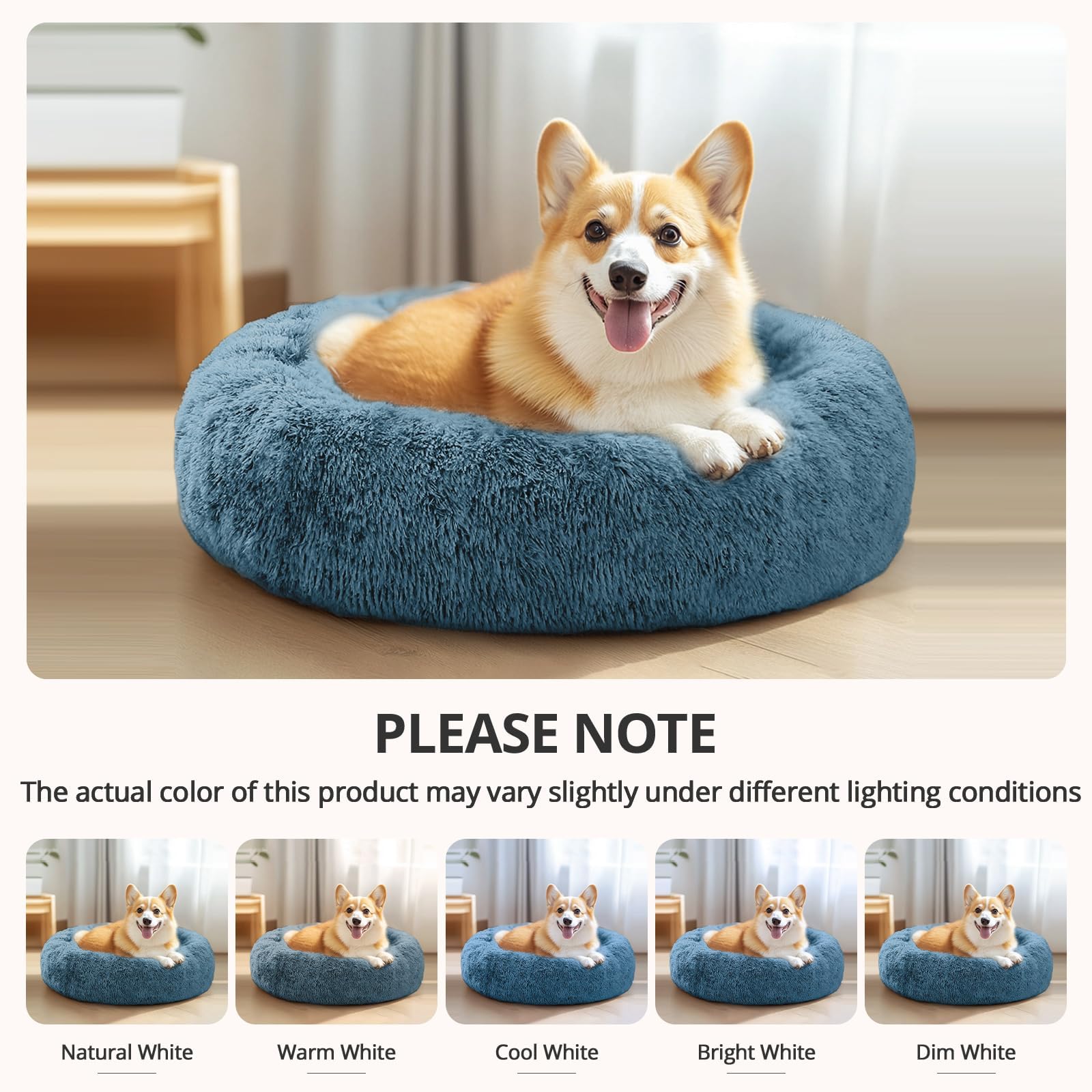 JOLLYVOGUE Calming Dog Bed neutral hue complements home decor and style.