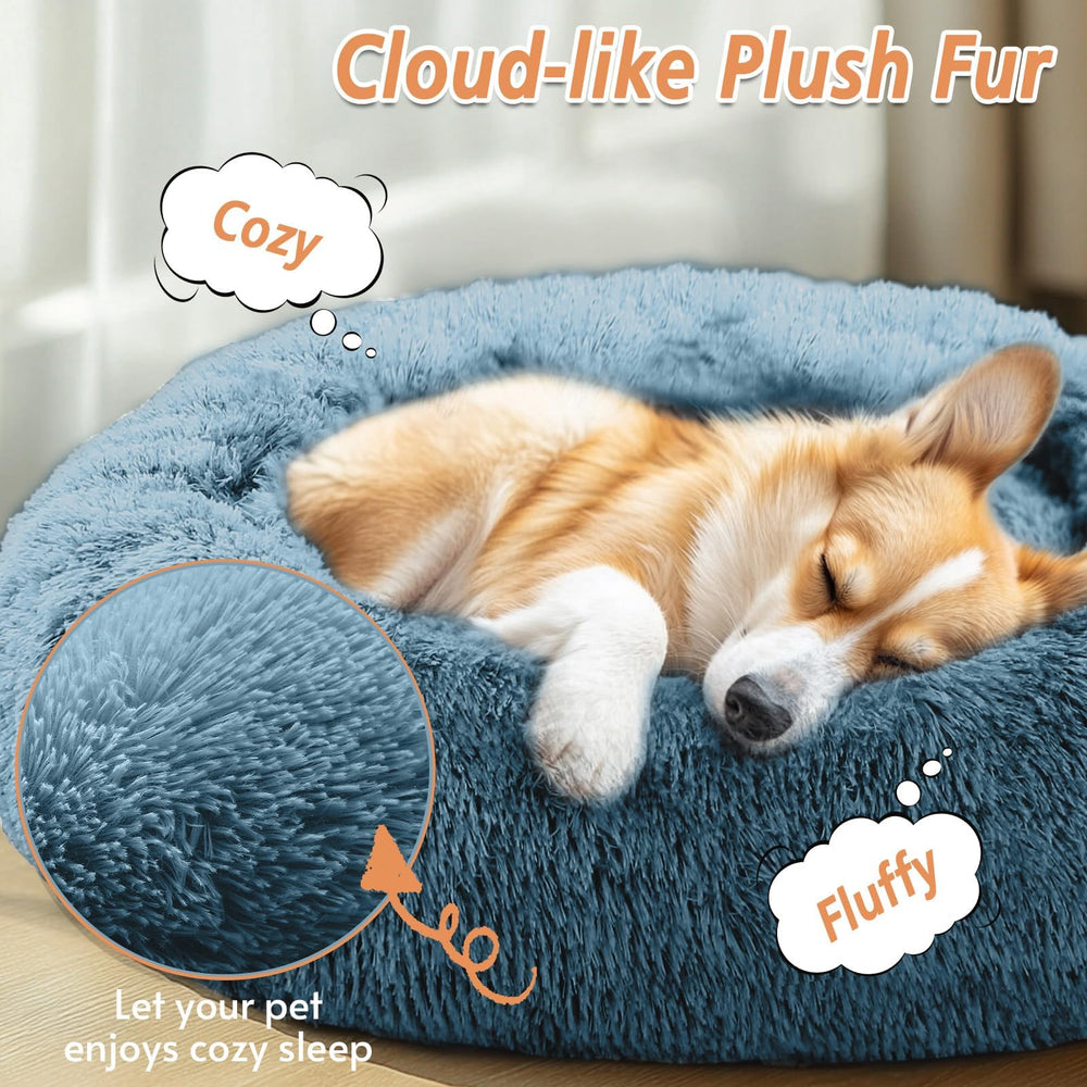 JOLLYVOGUE Calming Dog Bed donut-design inside view promotes burrowing and calming rest.