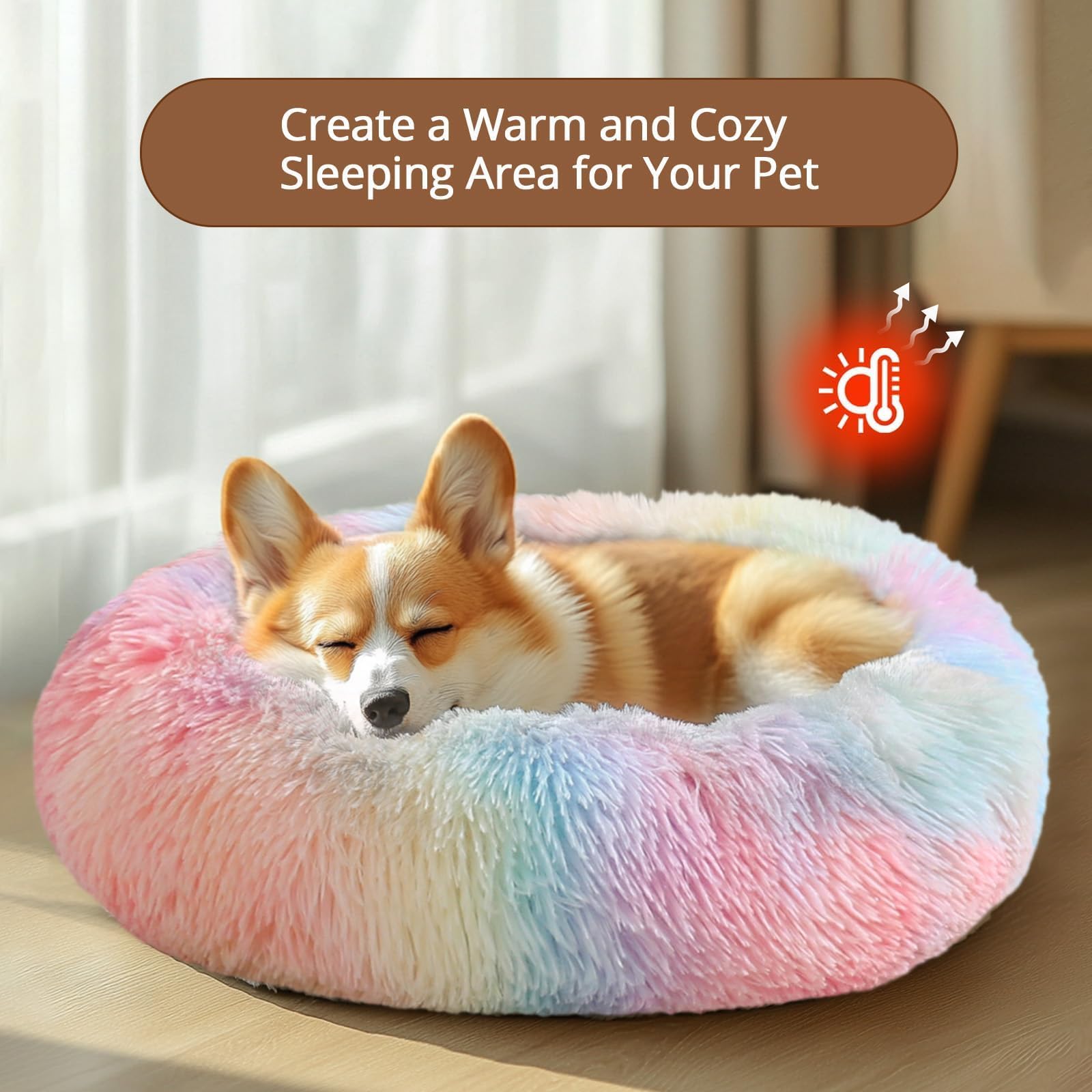 JOLLYVOGUE calming-dog-bed-non-slip-base keeps bed secure on wood floors.