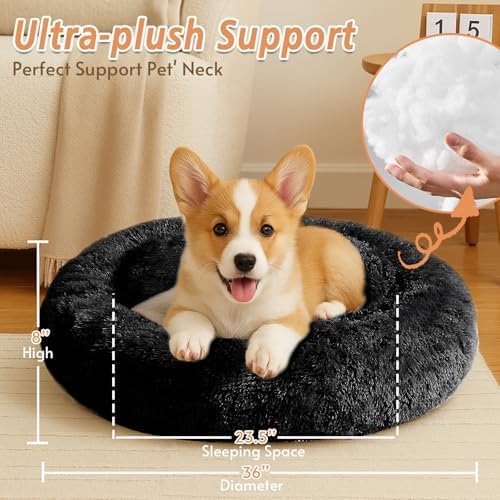 JOLLYVOGUE calming dog bed non-slip base keeps the bed steady on slick floors.