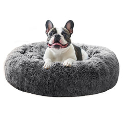 JOLLYVOGUE calming dog bed outer view in smoke black delivers secure, plush comfort.