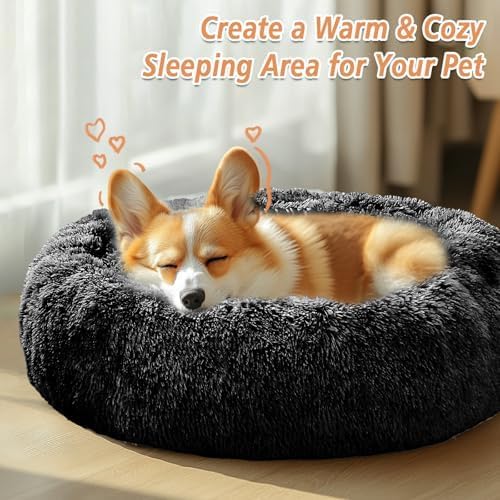 JOLLYVOGUE calming dog bed raised rim supports head and neck for relaxed lounging.