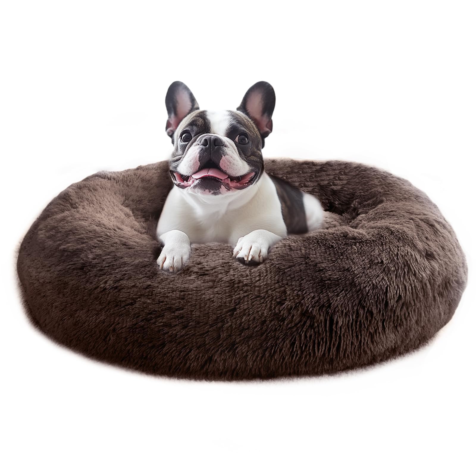 JOLLYVOGUE calming donut bed closeup shows ultra-soft faux fur for cozy naps