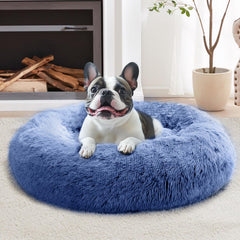 JOLLYVOGUE calming donut dog bed 23in navy — cozy round shape for restful naps.