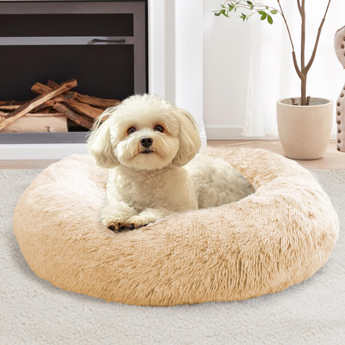 Cama donut Calma JOLLYVOGUE con textura felpa suave para descanso placentero