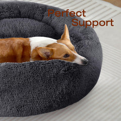 JOLLYVOGUE dog bed 30inch back view highlights plush comfort and neck support.