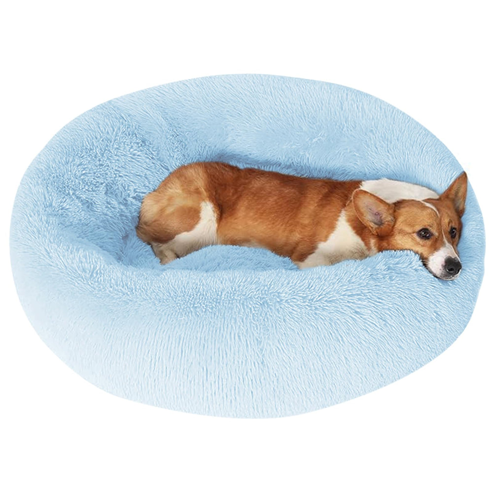 JOLLYVOGUE dog bed calming donut 30in provides a plush, secure resting spot for relaxed dogs.
