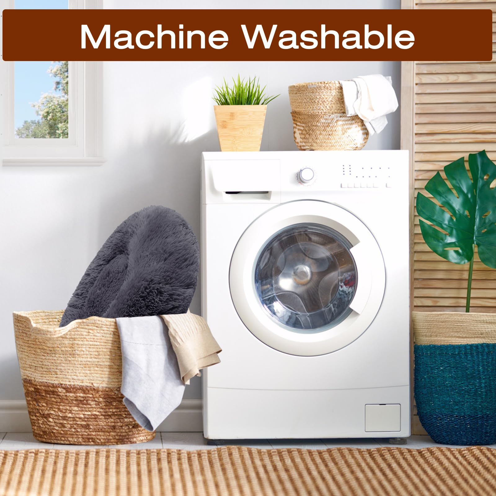 JOLLYVOGUE dog bed care shot shows machine-washable cover for easy cleaning.