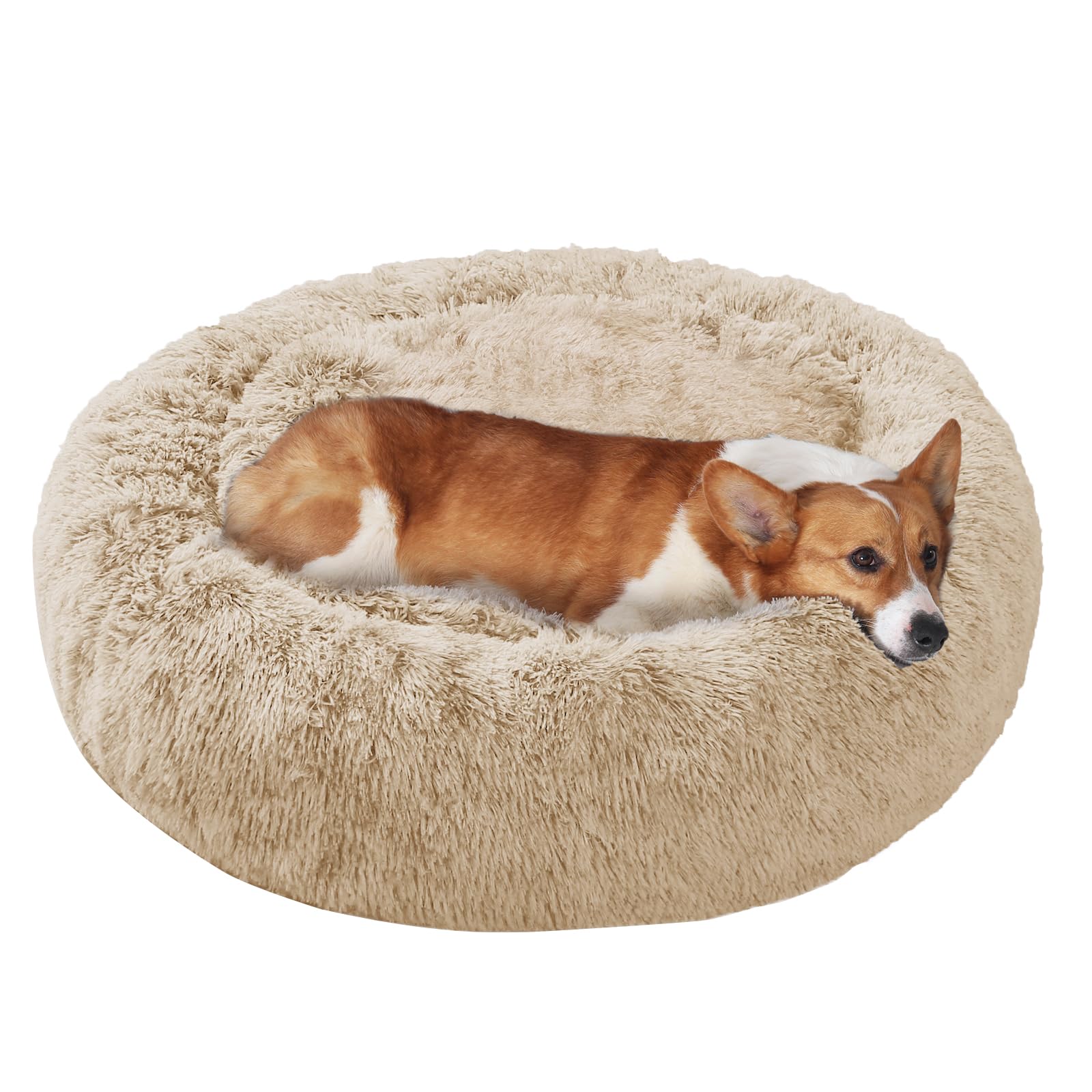 JOLLYVOGUE dog bed donut cushion close-up showing plush fur for cozy warmth