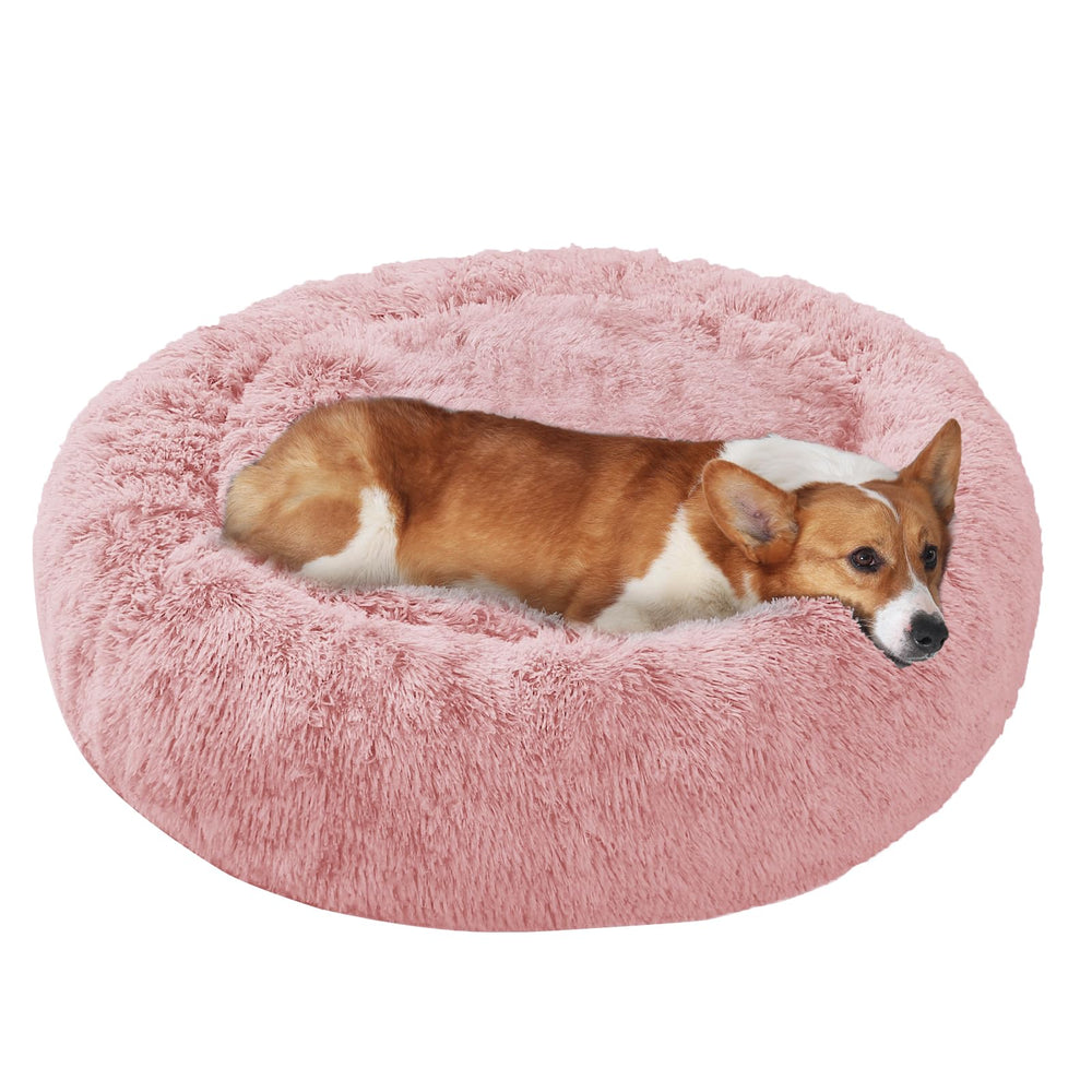 JOLLYVOGUE dog bed donut front view offers cozy curling comfort for calm rest.