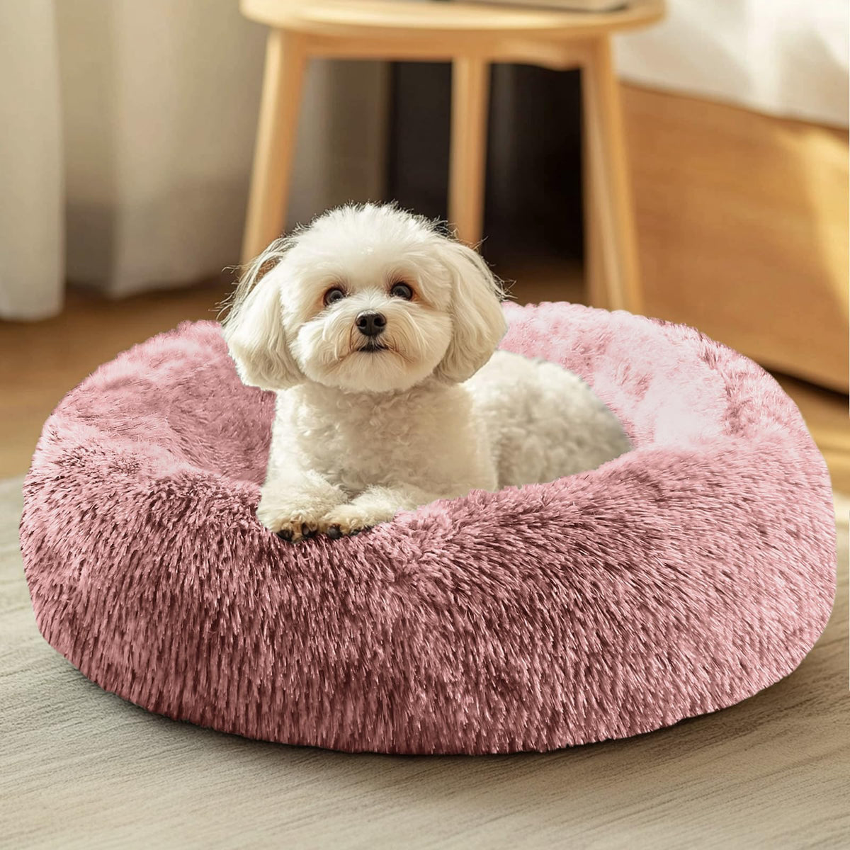 JOLLYVOGUE dog bed donut outer view shows cozy warmth for naps