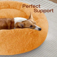 JOLLYVOGUE dog bed fluffy plush fabric illustrates warmth and hugging support for snuggle sessions