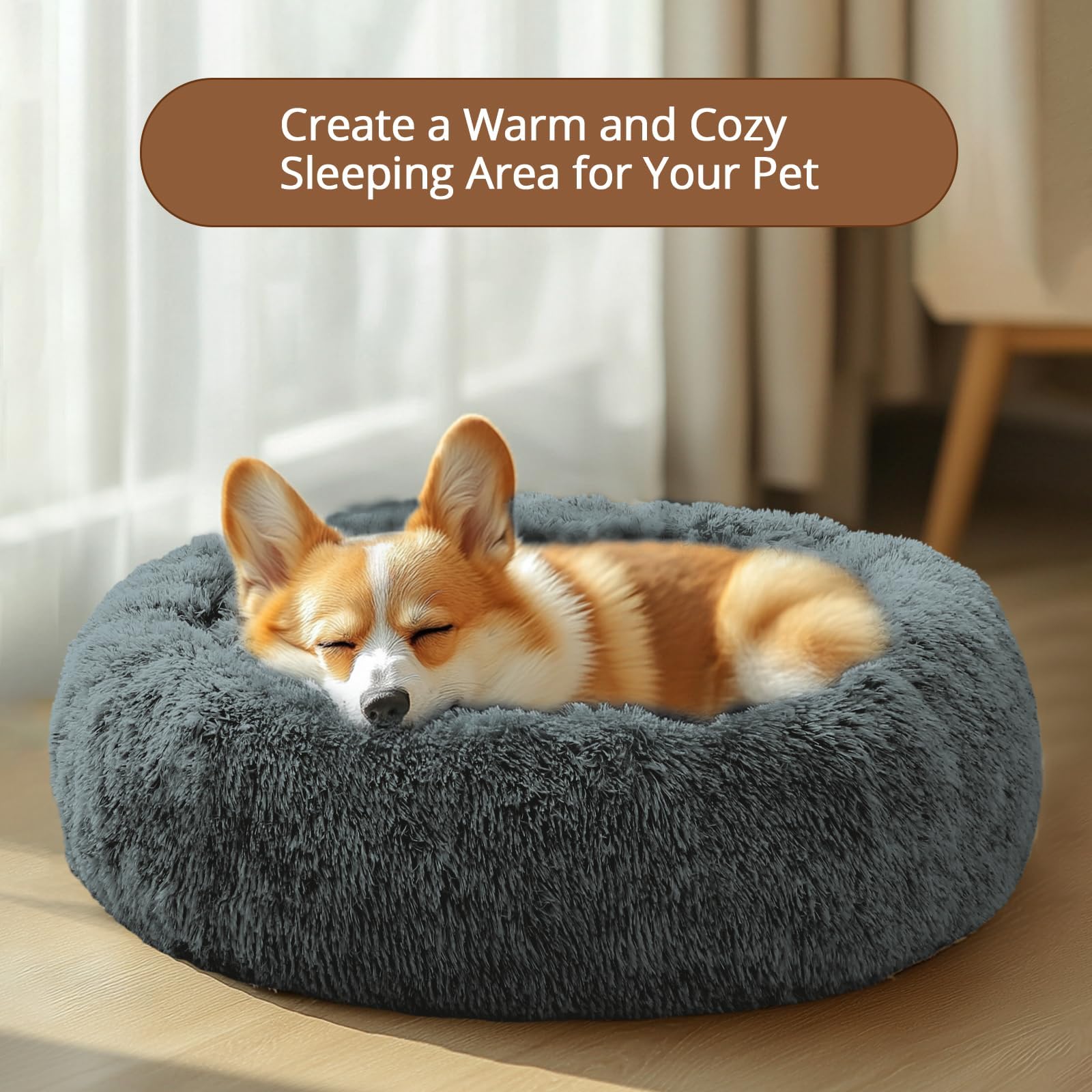 JOLLYVOGUE dog bed non-slip base keeps bed steady on tile or hardwood.