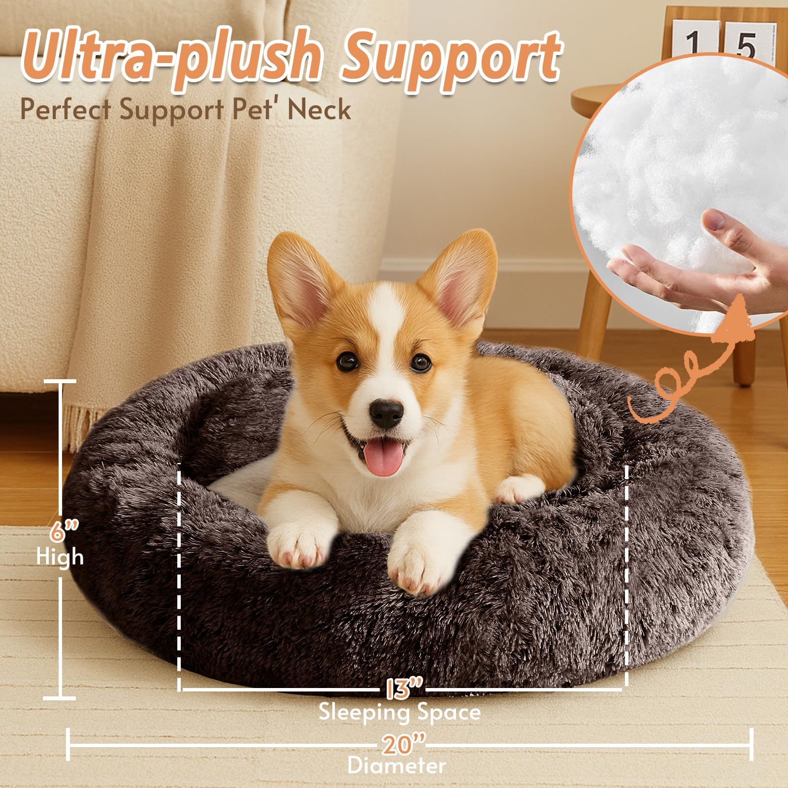 JOLLYVOGUE donut bed design provides a 360-degree protective retreat for small pets