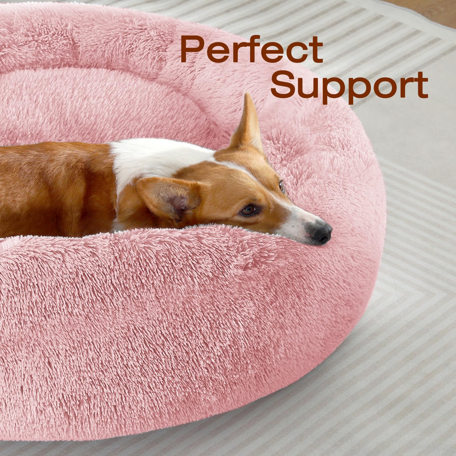 JOLLYVOGUE donut bed closeup plush fur highlights soft texture and comfort