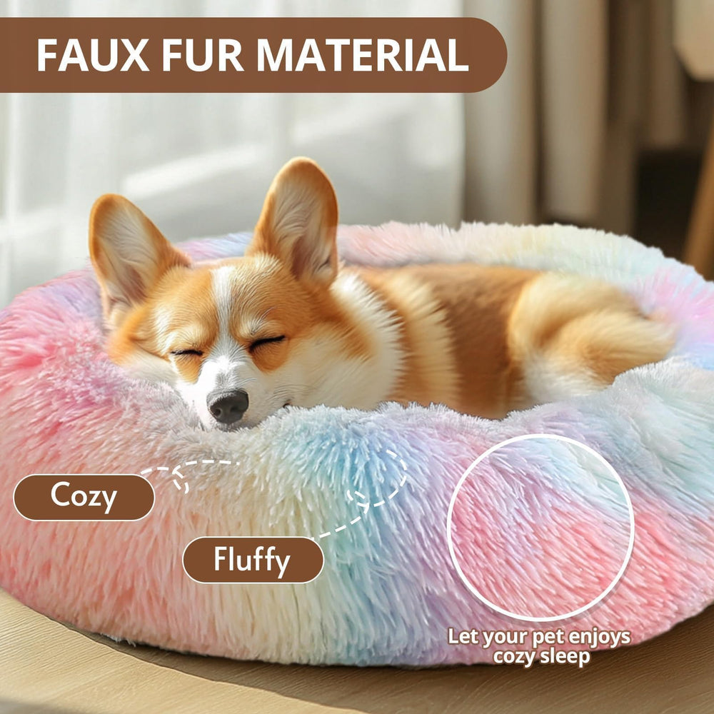 JOLLYVOGUE donut bed plush faux fur closeup showcases ultra-soft texture for comforting naps.