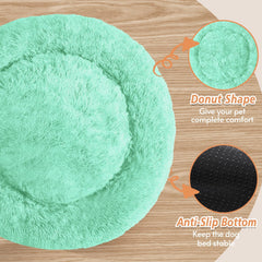JOLLYVOGUE donut bed fluffy faux fur closeup conveys luxurious softness suitable for nap time.
