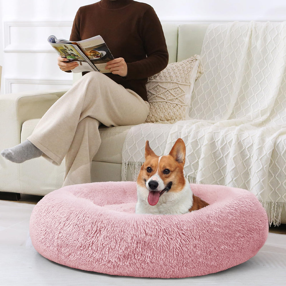 JOLLYVOGUE donut bed in a cozy room shows versatile pet comfort.