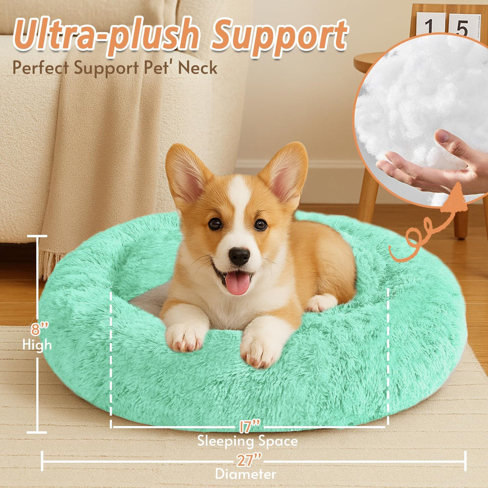 JOLLYVOGUE donut bed non-slip base image stresses stable placement on hardwood or tile.