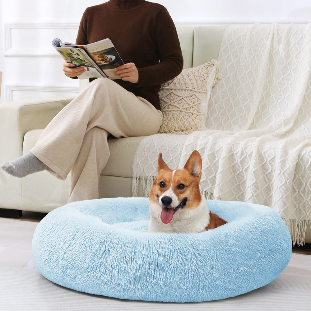 JOLLYVOGUE donut bed size option 90cm: fits small to medium dogs and cats.