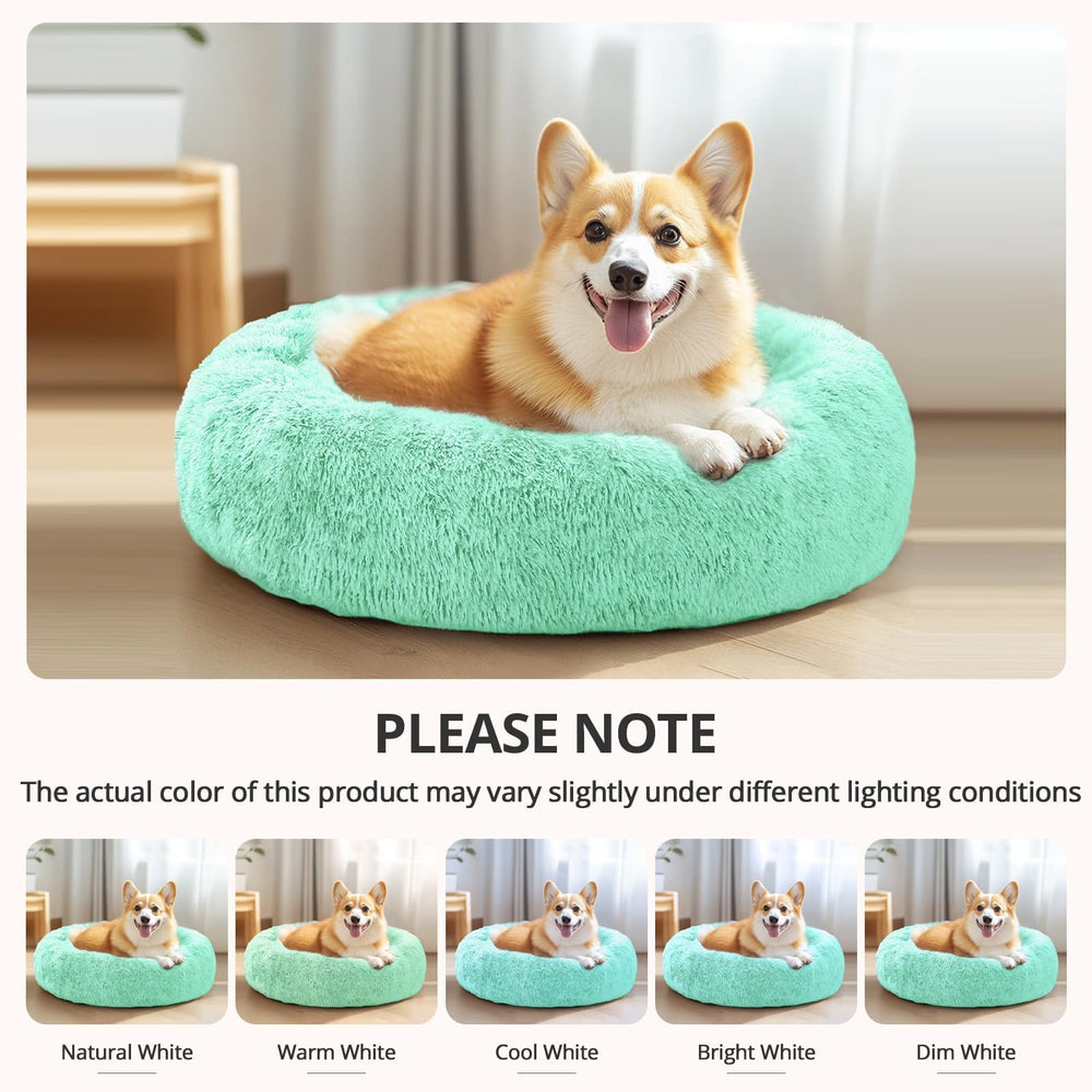 JOLLYVOGUE donut bed safety materials note implies skin-friendly, non-toxic construction for pets.