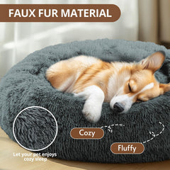 JOLLYVOGUE donut-design bed with fluffy faux fur creates calming resting space.