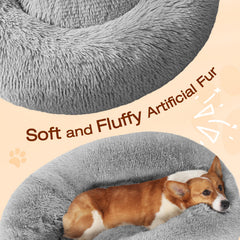 JOLLYVOGUE donut dog bed border-headrest closeup shows supportive rim and neck comfort.